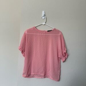 Boohoo Pink Polka Dot Sheer Blouse